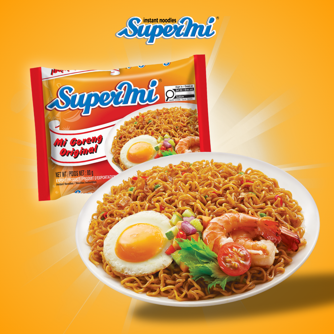 Supermi Mi Goreng Original (20 pk) + 6 Packs of Fruit Tea Sosro Blackcurrant (6 x 350 ml)