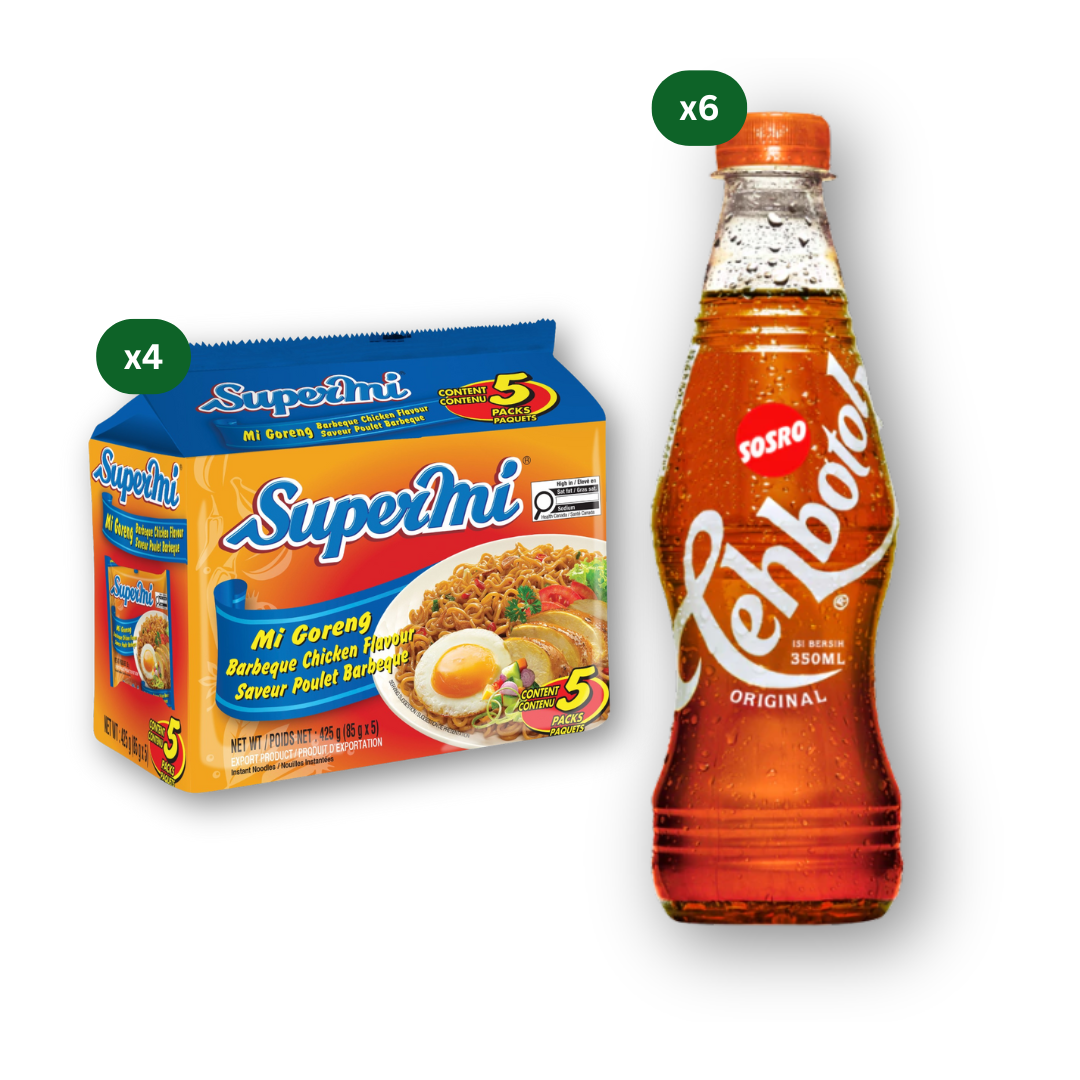 Supermi Mi Goreng Barbeque Chicken (20 pk) + 6 Packs of Tehbotol Sosro Original (6 x 350 ml)