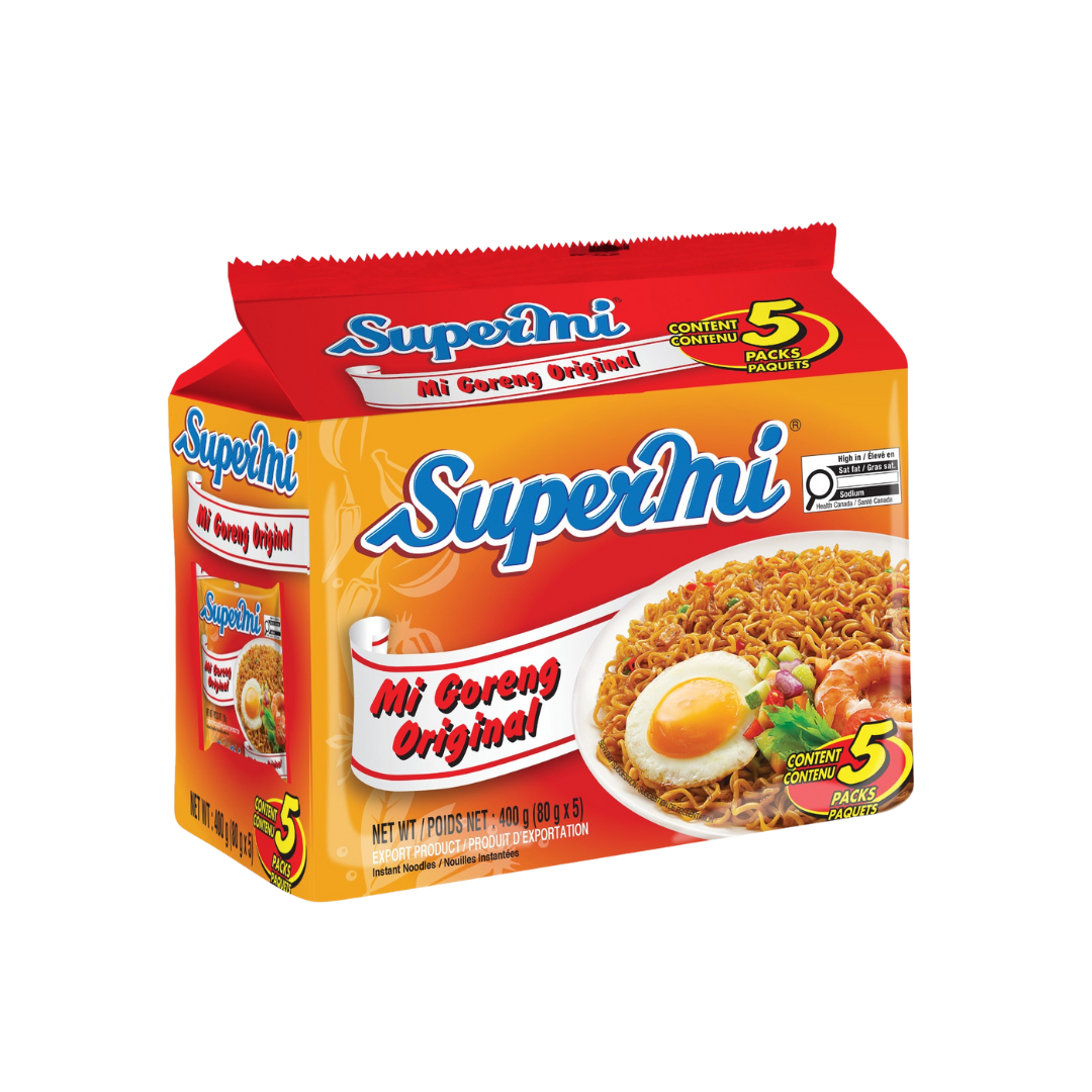 Supermi Mi Goreng Original (20 pk) + 6 Packs of Fruit Tea Sosro Blackcurrant (6 x 350 ml)